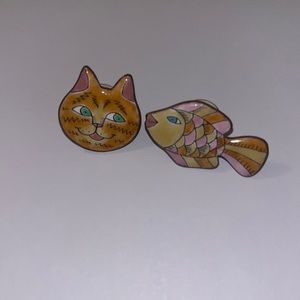 Signed Elvie Zell earrings set enamel on copper